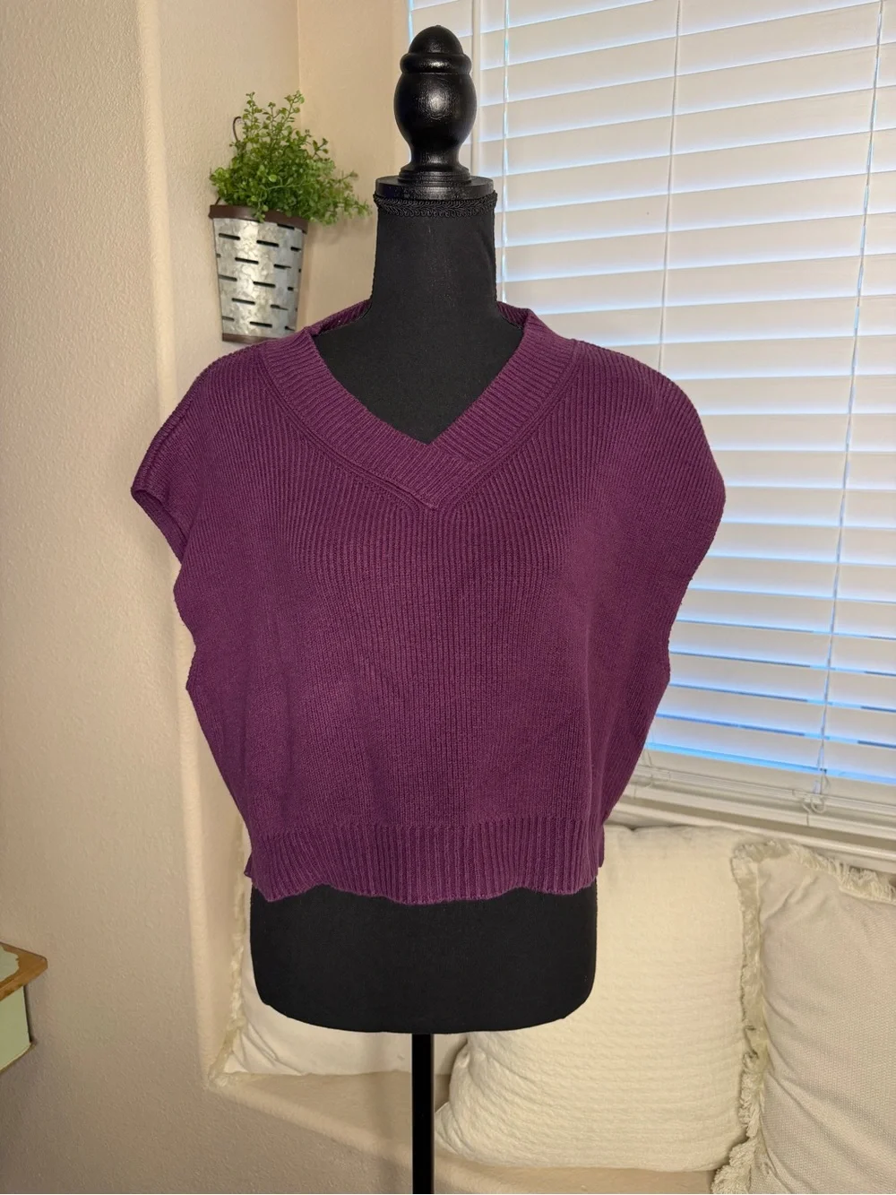 Free People Easy Street Cropped V-Neck Oversized Sleeveless Sweater Vest